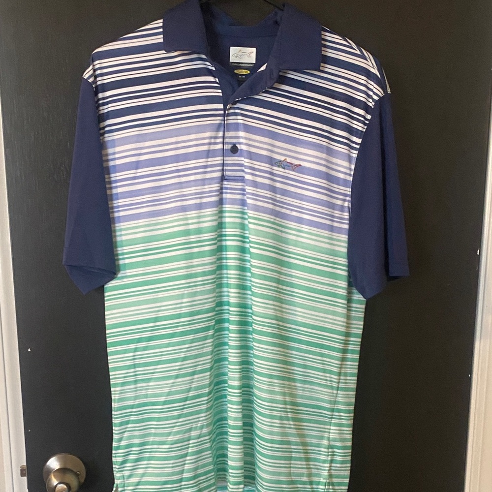 Greg Norman Men's Striped Polo Shirt - Blue and Green